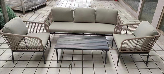 Amortiguador de acero lleno al aire libre Sofa Furniture Set de la cuerda del poliéster