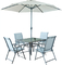 Mesa de comedor llena y sillas al aire libre de acero fijadas con el parasol de Sun